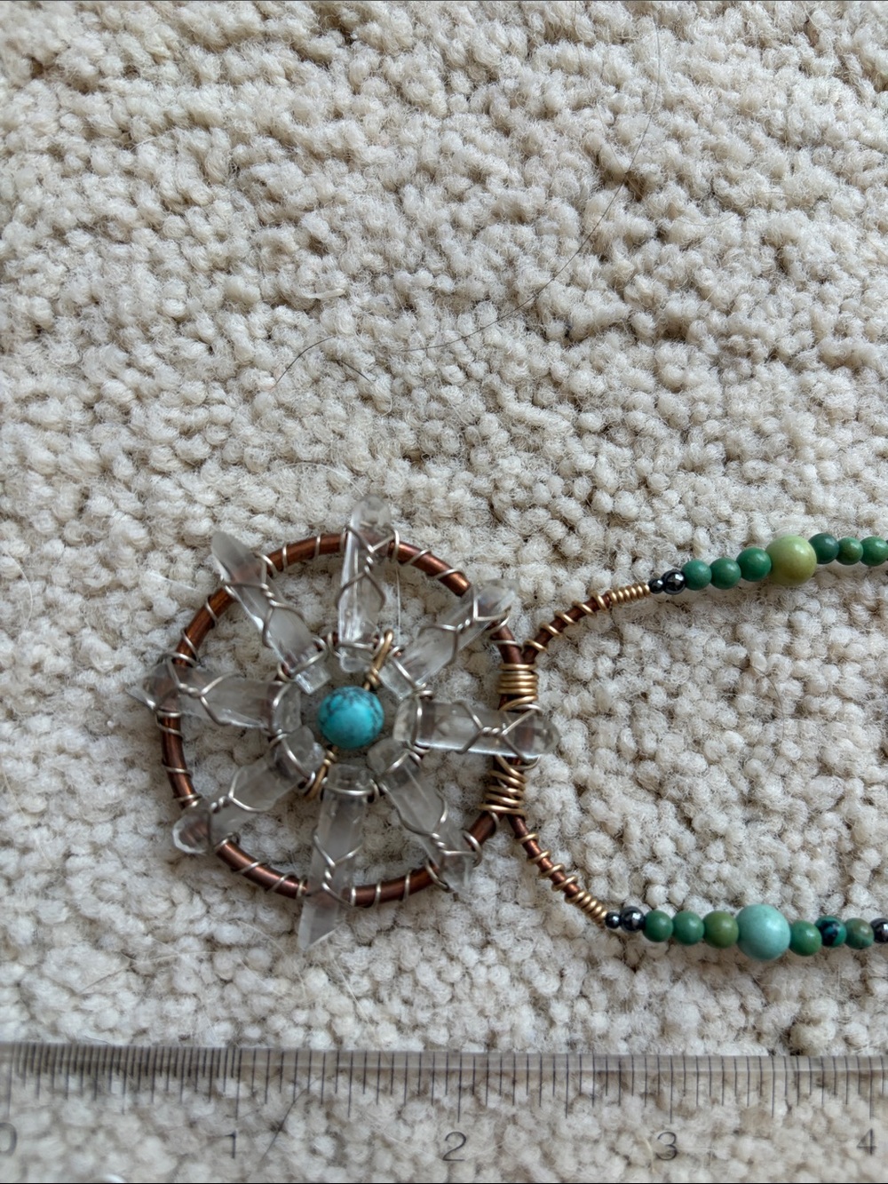 8 point Turquoise and Clear Crystal Pendant Necklace - Green Accents